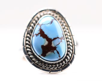 Size 9 - Southwestern Golden Hills Turquoise Ring - Sterling Silver One of a Kind Turquoise Jewelry - Lavender Turquoise