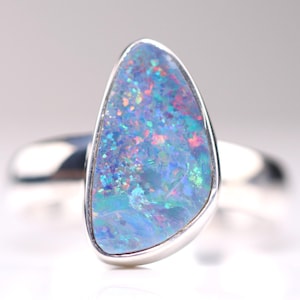 Size 9 - Sterling Silver Genuine Australian Boulder Opal Doublet Ring - High Quality Opal - October Birthstone