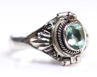 Apatite Sterling Silver Poison Ring - December Birthstone Jewelry - Locket Ring