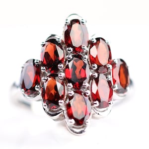 Sterling Silver Garnet Ring - Natural Garnet Statement Ring - January Birthstone - Christmas Gift for Her - Oval Cut Multi Gemstone