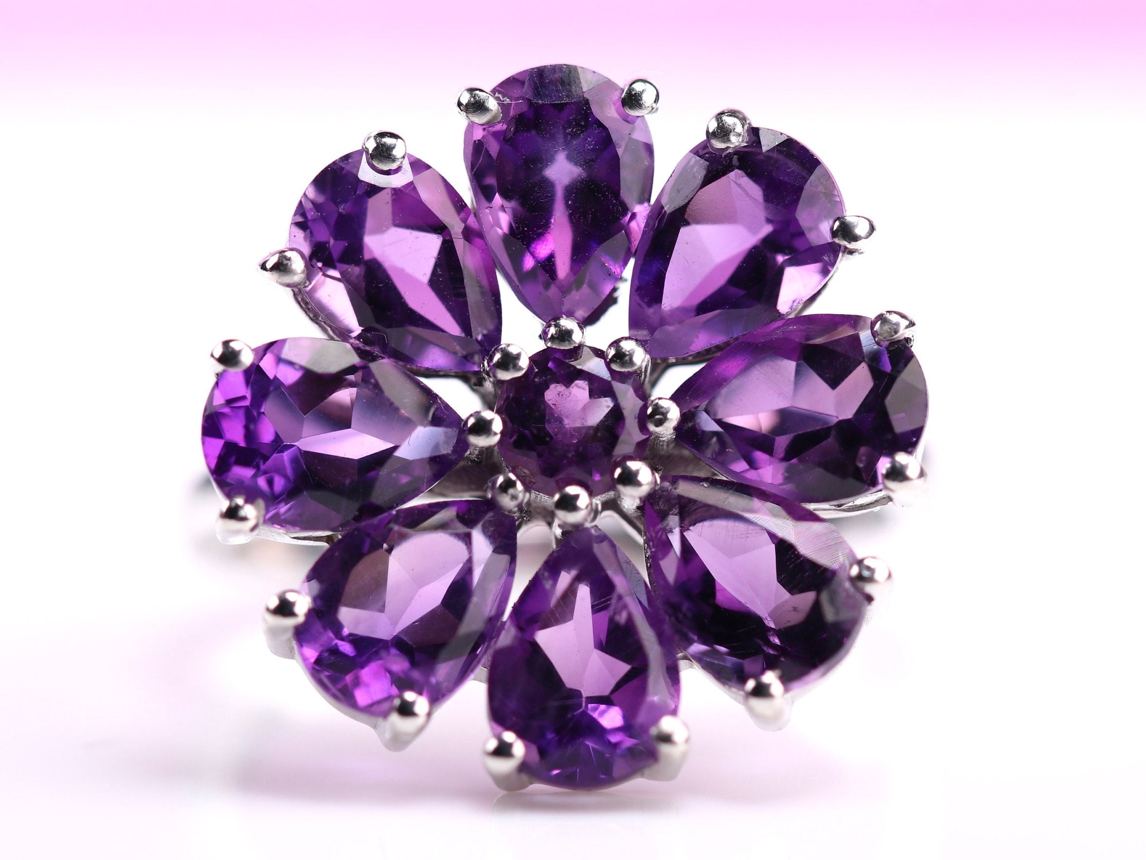 Anello In Argento 925 Con Ametista Naturale - Design Bohemien, Pietra Grezza, Regolabile, Da Regalo