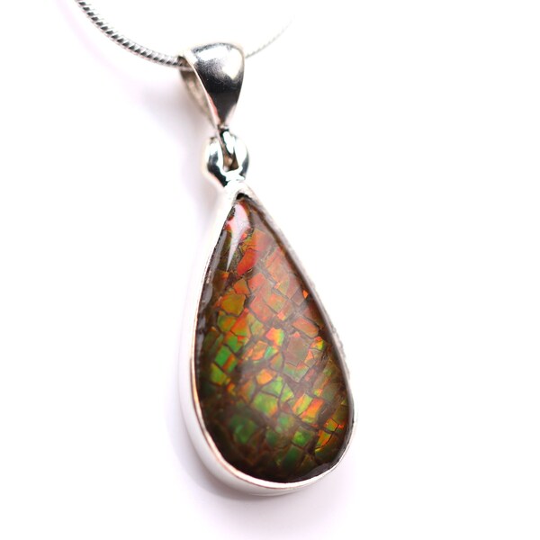 Ammolite One of a Kind Pendant - Sterling Silver Ammolite Necklace - Ammolite Fossil Jewelry - Christmas Gift for Her