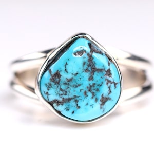 Size 7 - Southwestern Blue Turquoise Solitaire Ring - Sterling Silver One of a Kind Turquoise Jewelry - Natural Turquoise