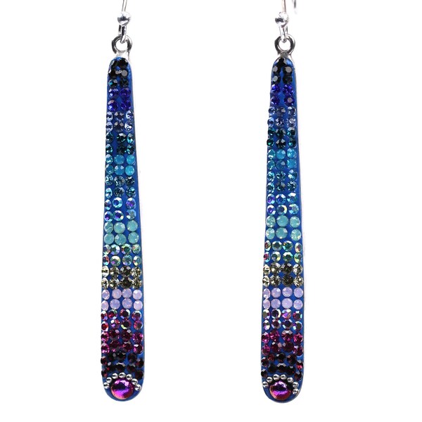 Sterling Silver Micro Mosaic Earrings - Featuring Dichroic Glass & Austrian Crystal - Handmade Jewelry - Sparkly, Colorful, Unique Gift