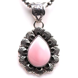 Southwestern Pink Conch Shell Pendant - Sterling Silver One of a Kind Southwestern Necklace - Cotton Candy Conch - Teardrop Pear Shape