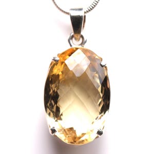 Large AAA Quality Citrine Pendant - Sterling Silver Large Citrine Necklace - November Birthstone Jewelry - Oval Checkerboard Cut