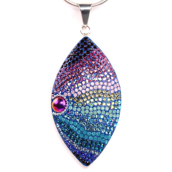 Sterling Silver Micro Mosaic Pendant - Featuring Dichroic Glass & Austrian Crystal - Handmade Jewelry - Sparkly, Colorful, Unique