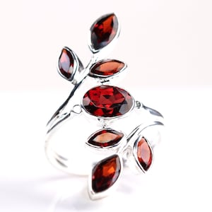 Sterling Silver Garnet Ring - Natural Garnet Statement Ring - January Birthstone - Christmas Gift for Her - Oval Cut Multi Gemstone