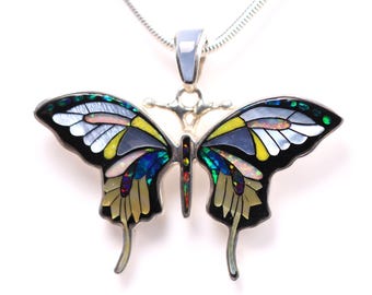 Sterling Silver Swallowtail Butterfly Inlay Pendant - David R Freeland Jr Designs