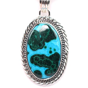 AAA Quality Malachite and Azurite Pendant - Sterling Silver One of a Kind Pendant - Chrysocolla Necklace