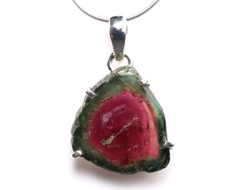 Watermelon Tourmaline Slice Pendant  - Pink and Green Tourmaline Jewelry - One of a Kind Pendant - Unique Gift for Her