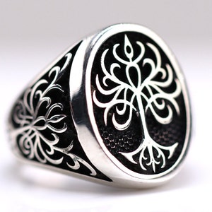 Sterling Silver Tree of Life Mens Ring - Solid Sterling Silver Ring with Celtic Design