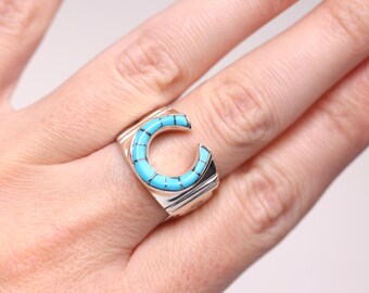 Southwestern Turquoise Horseshoe Inlay Ring - Sterling