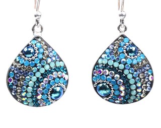 Orecchini In Argento 925 Con Zirconi Multicolore - Mosaico Microsetting 8 Mm - Gioielli Donna, Ragazza - Fatti A Mano In Spagna