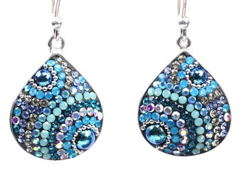 Orecchini In Argento 925 Con Zirconi Multicolore - Mosaico Microsetting 8 Mm - Gioielli Donna, Ragazza - Fatti A Mano In Spagna