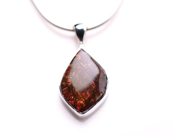Ammolite One of a Kind Pendant - Sterling Silver Ammolite Necklace - Ammolite Fossil Jewelry - Christmas Gift for Her