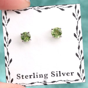 Peridot Stud Earrings - 4mm Round Cut - Sterling Silver Stud Earrings