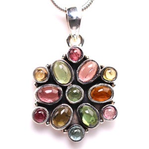 Pink, Green, Blue, & Yellow Tourmaline Pendant - One of a Kind Sterling Silver Statement Jewelry - Tourmaline Necklace