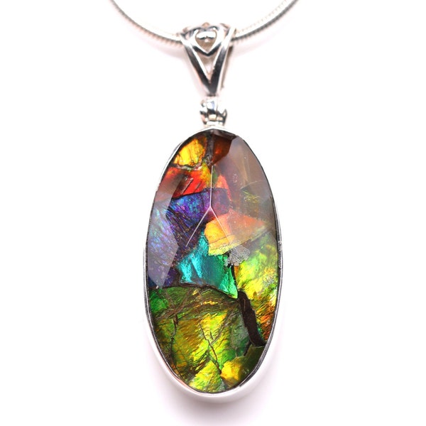 Ammolite One of a Kind Pendant - Sterling Silver Ammolite Doublet Necklace - Ammolite Fossil Jewelry