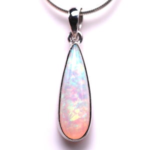 AAA Quality Ethiopian Opal Pendant - High Quality Opal - October Birthstone Rainbow White Fire Opal - Sterling Silver Genuine Opal Necklace