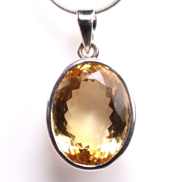 Large AAA Quality Citrine Pendant - Sterling Silver Large Citrine Necklace - November Birthstone Jewelry - Oval Fantasy Cut