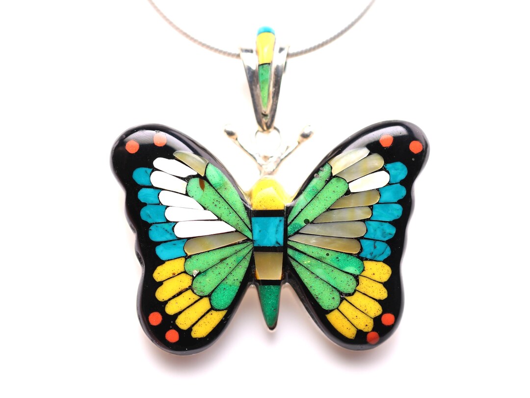 Insect Inlays Sterling Silver Butterfly Inlay Pendant - One of a Kind Handmade Micro ...