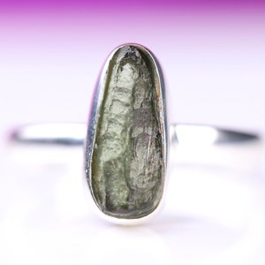 Size 9 - Sterling Silver Moldavite Ring - One of a Kind Raw Moldavite Jewelry