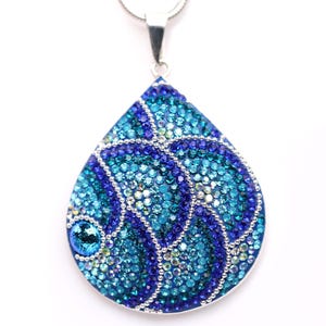 Großer Sterling Silber Mikro-Mosaik-Anhänger - Mit Dichroic Glas & österreichischem Kristall - Handgemachter Schmuck - Funkelnd, Bunt, Einzigartig