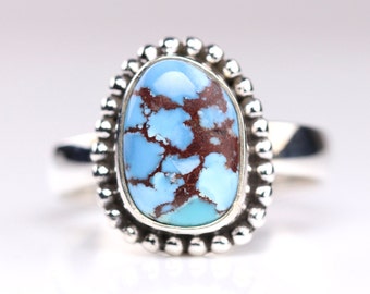 Size 7.5 - Southwestern Golden Hills Turquoise Ring - Sterling Silver One of a Kind Turquoise Jewelry - Lavender Turquoise