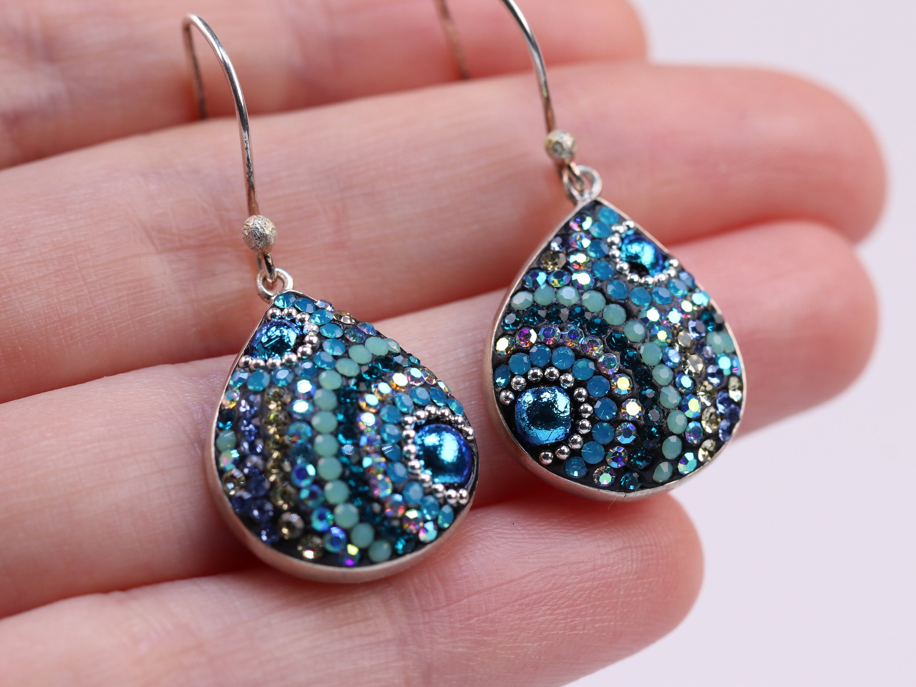 Sterling Silver Micro Mosaic Earrings - Featuring Dichroic Glass