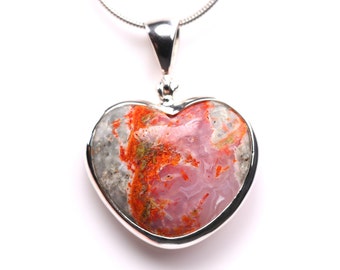 Genuine Magma Chalcedony Pendant - Heart Shape Gemstone in Sterling Silver - One of a Kind Pendant - Semiprecious Gemstone Jewelry