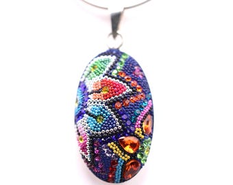 Sterling Silver Micro Mosaic Pendant - Featuring Dichroic Glass & Austrian Crystal - Handmade Jewelry