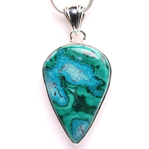 AAA Quality Malachite and Azurite Pendant - Sterling Silver One of a Kind Pendant - Chrysocolla Necklace