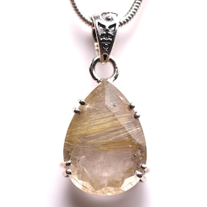 Faceted Rutilated Quartz Pendant - One of a Kind Sterling Silver Golden Rutile Pendant - Unique Gemstone Necklace - Statement Jewelry