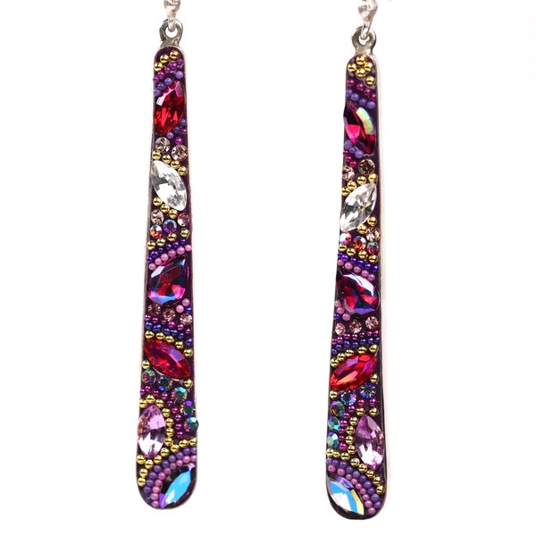 Sterling Silver Micro Mosaic Earrings - Featuring Dichroic Glass & Austrian Crystal - Handmade Jewelry - Sparkly, Colorful, Unique Gift