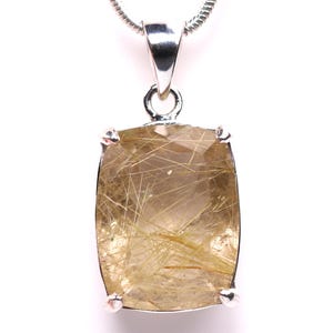 Faceted Rutilated Quartz Pendant - One of a Kind Sterling Silver Golden Rutile Pendant - Unique Gemstone Necklace - Statement Jewelry