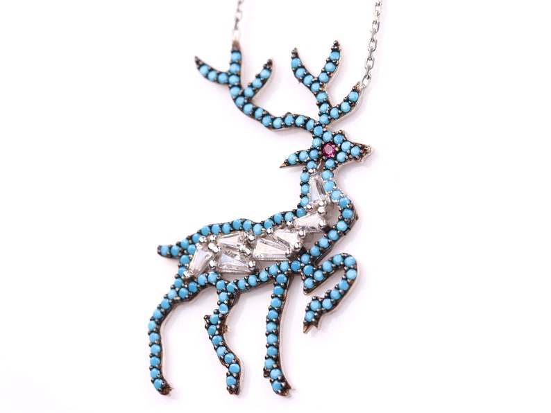 Sterling Silver Prancing Deer Necklace Sterling Silver Micro Pav\u00e9 Pendant
