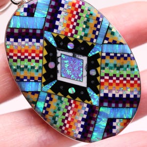 Large One of a Kind Sterling Silver Micro Inlay Pendant - Unique Artisan Necklace - Southwestern Jewelry - Colorful Handmade Fire Opal Gift image 5