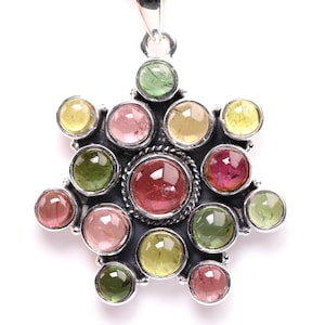 Pink, Green, Orange, & Yellow Tourmaline Pendant - One of a Kind Sterling Silver Statement Jewelry - Tourmaline Necklace
