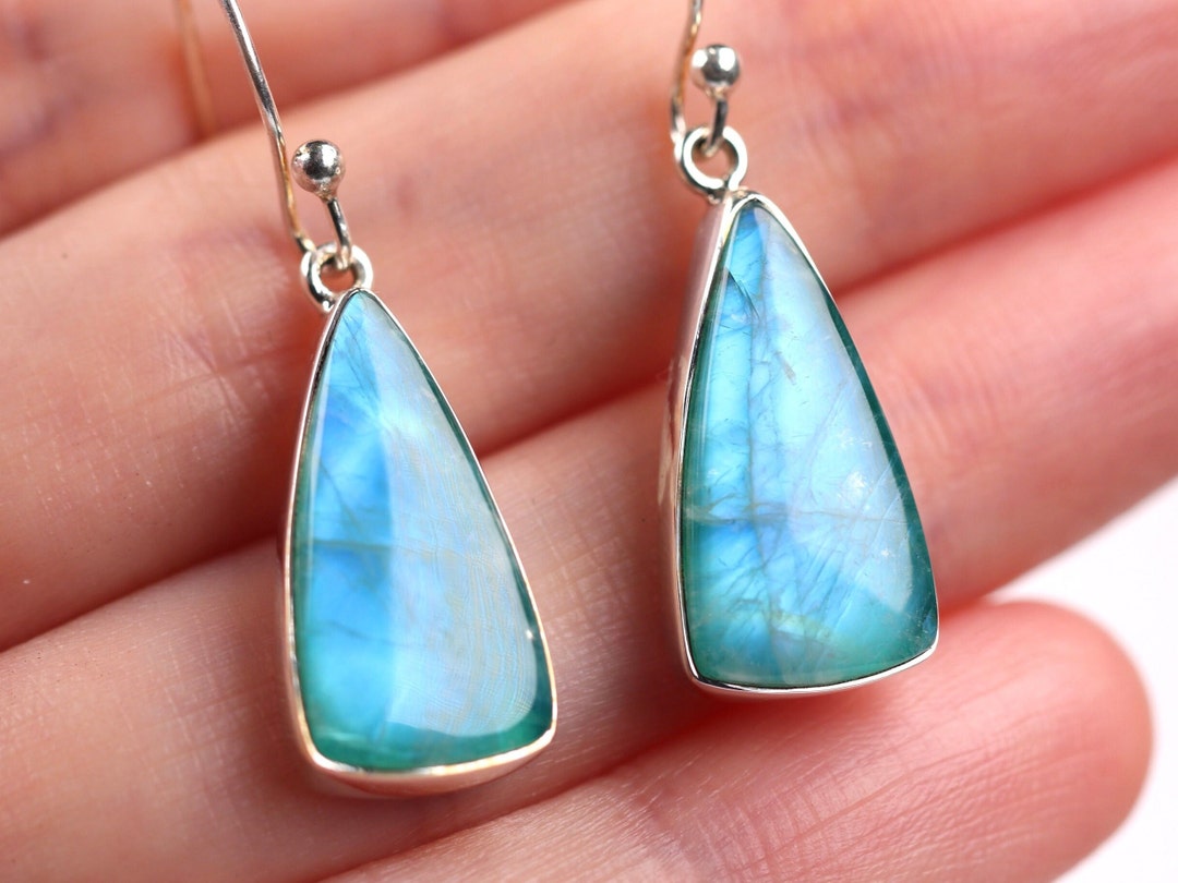•IO - AXE• rainbow moonstone + silver dangle earrings