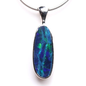 Sterling Silver Genuine Australian Boulder Opal Doublet Pendant - High Quality Opal - October Birthstone - Rainbow White Fire Opal Necklace