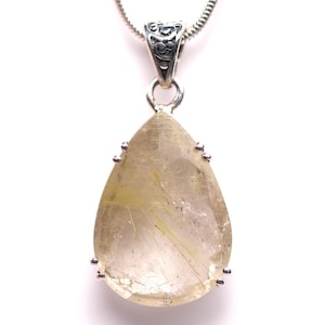 Faceted Rutilated Quartz Pendant - One of a Kind Sterling Silver Golden Rutile Pendant - Unique Gemstone Necklace - Statement Jewelry