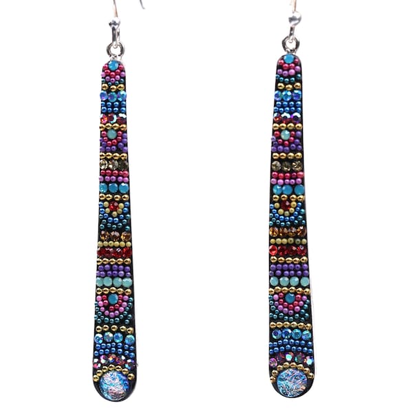 Sterling Silver Micro Mosaic Earrings - Featuring Dichroic Glass & Austrian Crystal - Handmade Jewelry - Sparkly, Colorful, Unique Gift