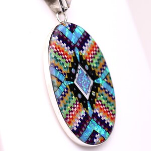 Large One of a Kind Sterling Silver Micro Inlay Pendant - Unique Artisan Necklace - Southwestern Jewelry - Colorful Handmade Fire Opal Gift image 2