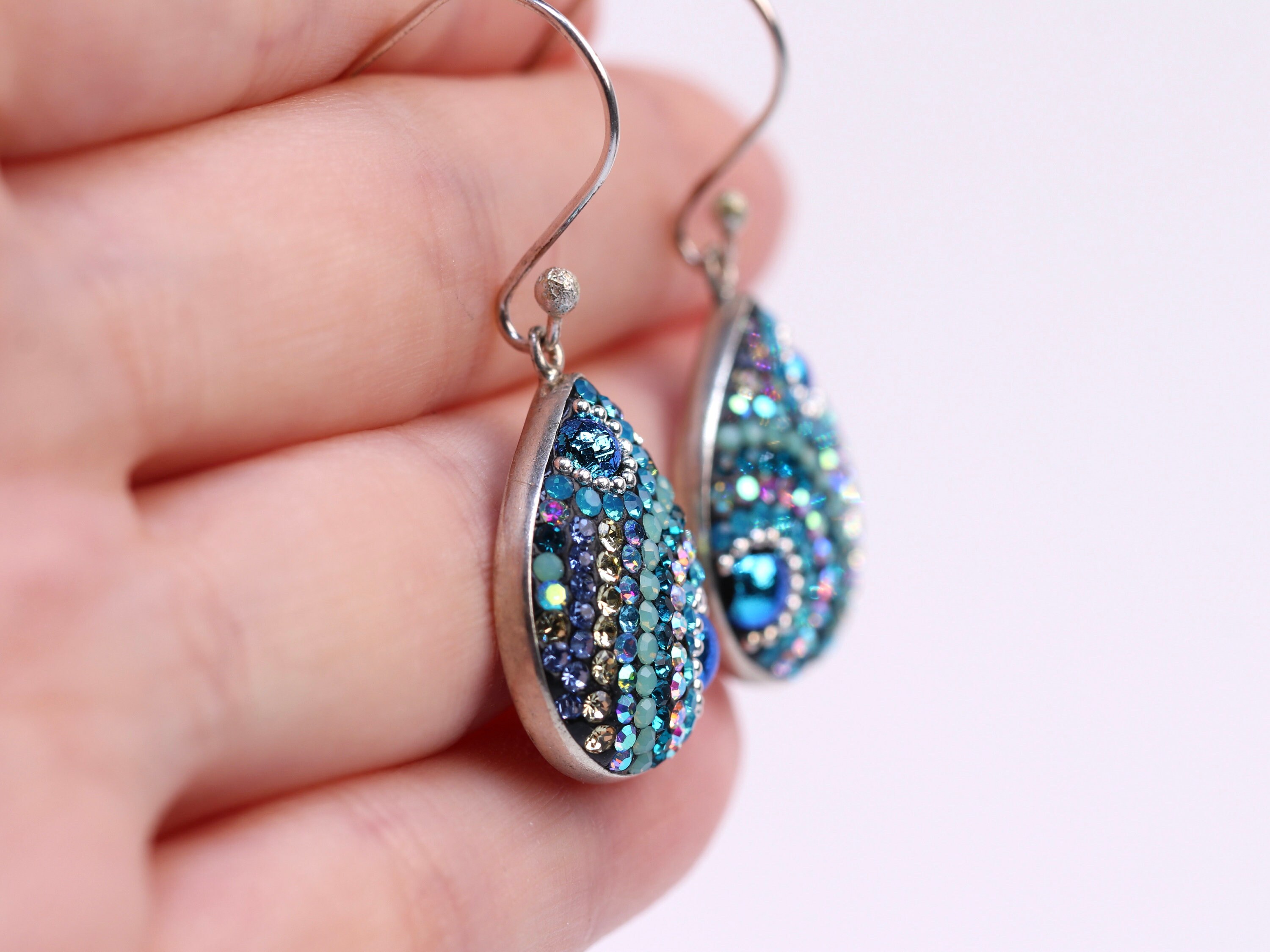 Sterling Silver Micro Mosaic Earrings - Featuring Dichroic Glass