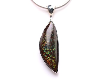 Ammolite One of a Kind Pendant - Sterling Silver Ammolite Necklace - Ammolite Fossil Jewelry - Christmas Gift for Her