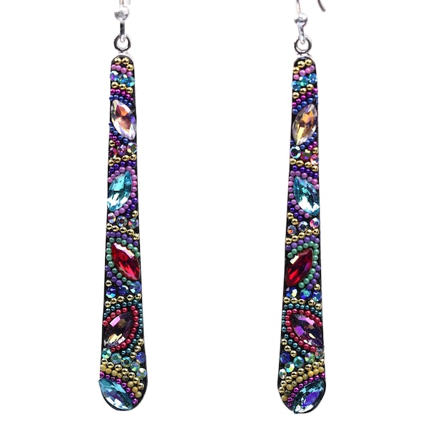 Sterling Silver Micro Mosaic Earrings - Featuring Dichroic Glass & Austrian Crystal - Handmade Jewelry - Sparkly, Colorful, Unique Gift