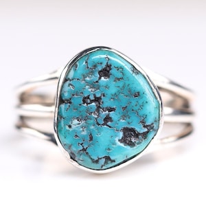 Size 7 - Southwestern Blue Turquoise Solitaire Ring - Sterling Silver One of a Kind Turquoise Jewelry - Natural Turquoise