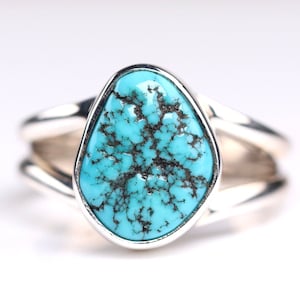 Size 7 - Southwestern Blue Turquoise Solitaire Ring - Sterling Silver One of a Kind Turquoise Jewelry - Natural Turquoise