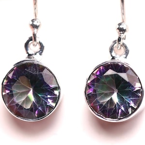 Mystic Topaz Drop Earrings - 9mm Round Cut - Sterling Silver Stud Earrings - Christmas Gift for Her